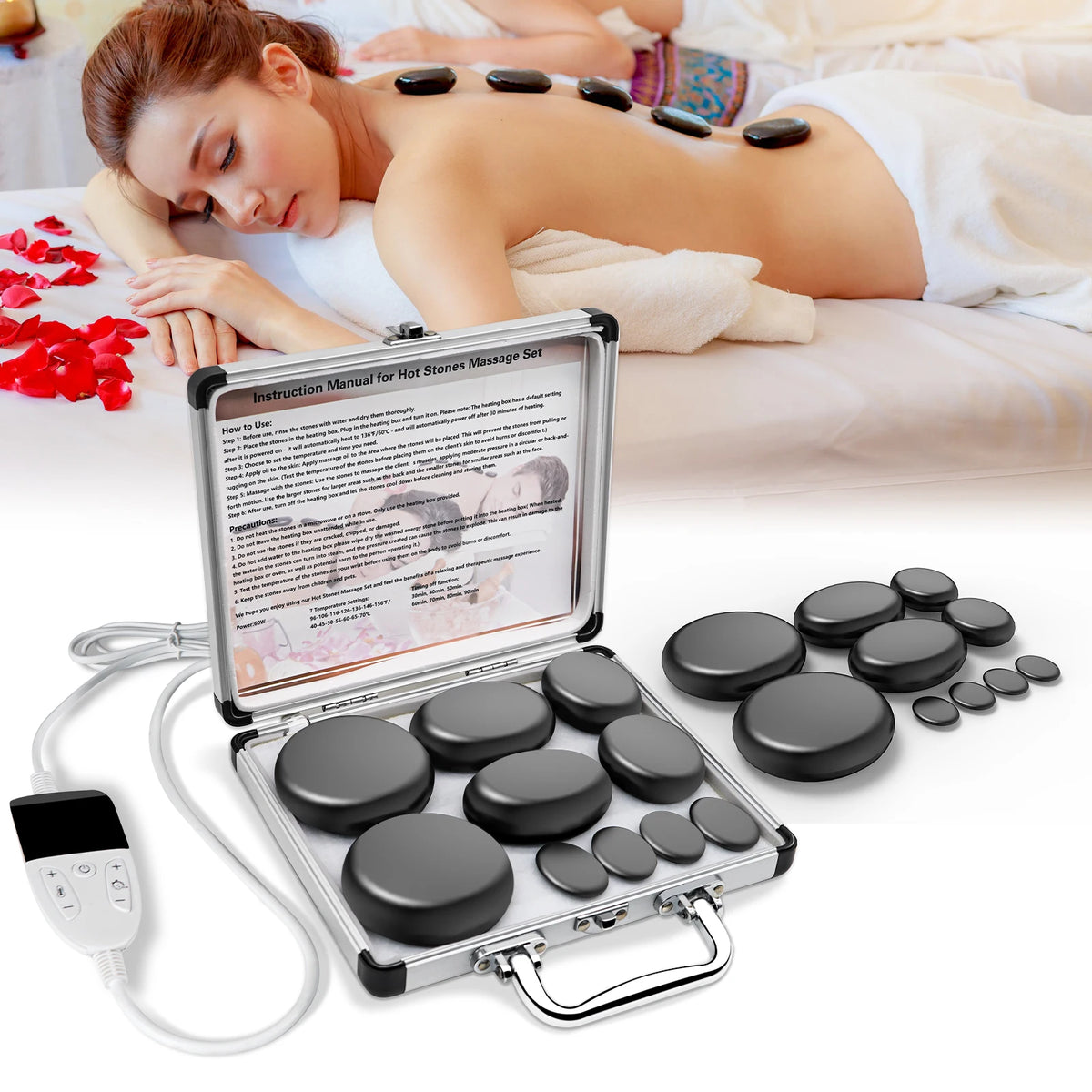 Ensemble De Massage En Pierre Chaude Avec Réglage De La Température-Ensemble De Massage En Pierre Chaude Avec Chauffage, Outil De Massage Spa Professionnel-Pour Le Cou,