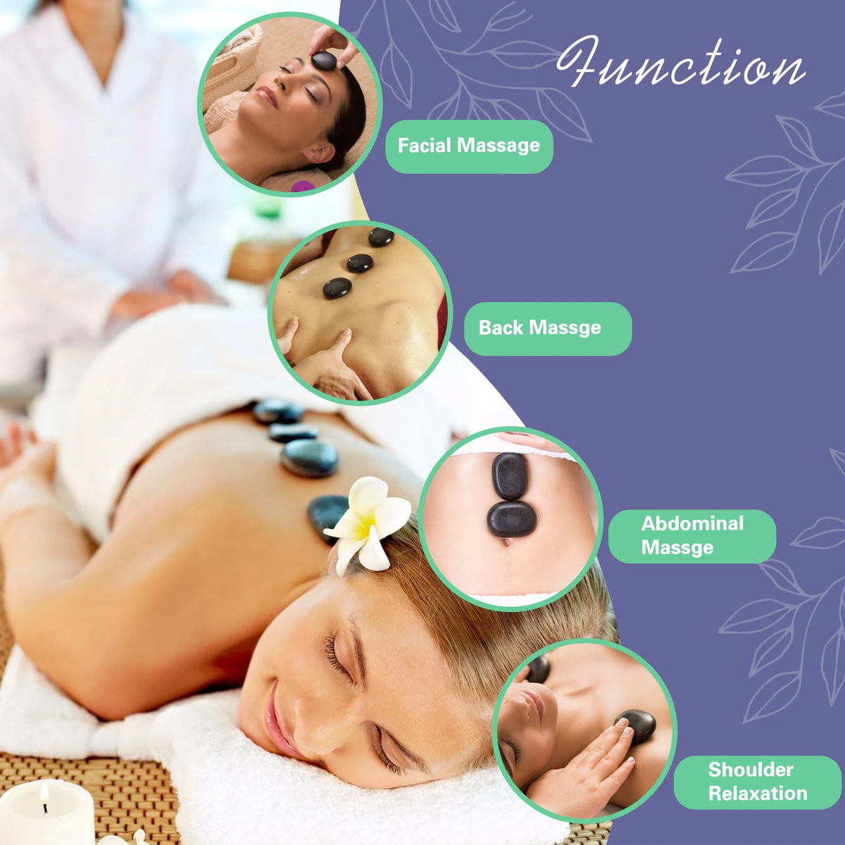 Ensemble De Massage En Pierre Chaude Avec Réglage De La Température-Ensemble De Massage En Pierre Chaude Avec Chauffage, Outil De Massage Spa Professionnel-Pour Le Cou,